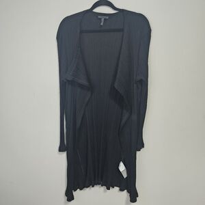 OSKA Ribbed Long Cardigan Sz L / 3 Open Front Black Cotton Lagenlook